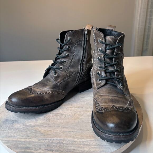 Freebird by Steven Bradford II Men’s 11 Wingtip Combat Boots Gray Leather - Picture 3 of 11